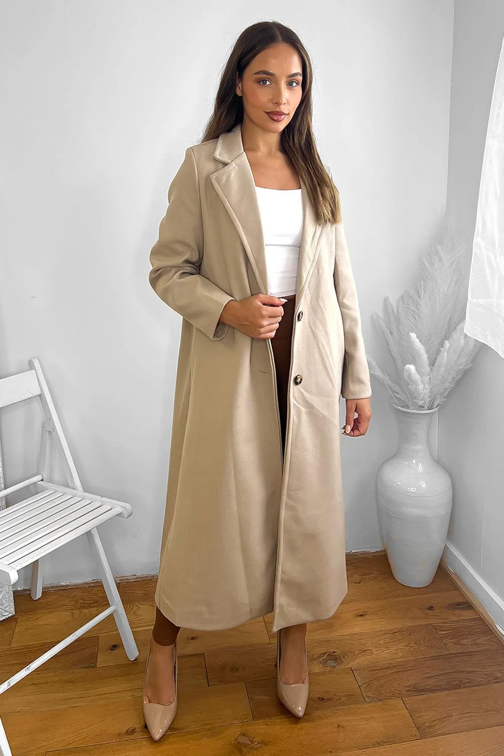 Loose Fit Circle Belt Soft Long Button Down A-Line Lapel Coat