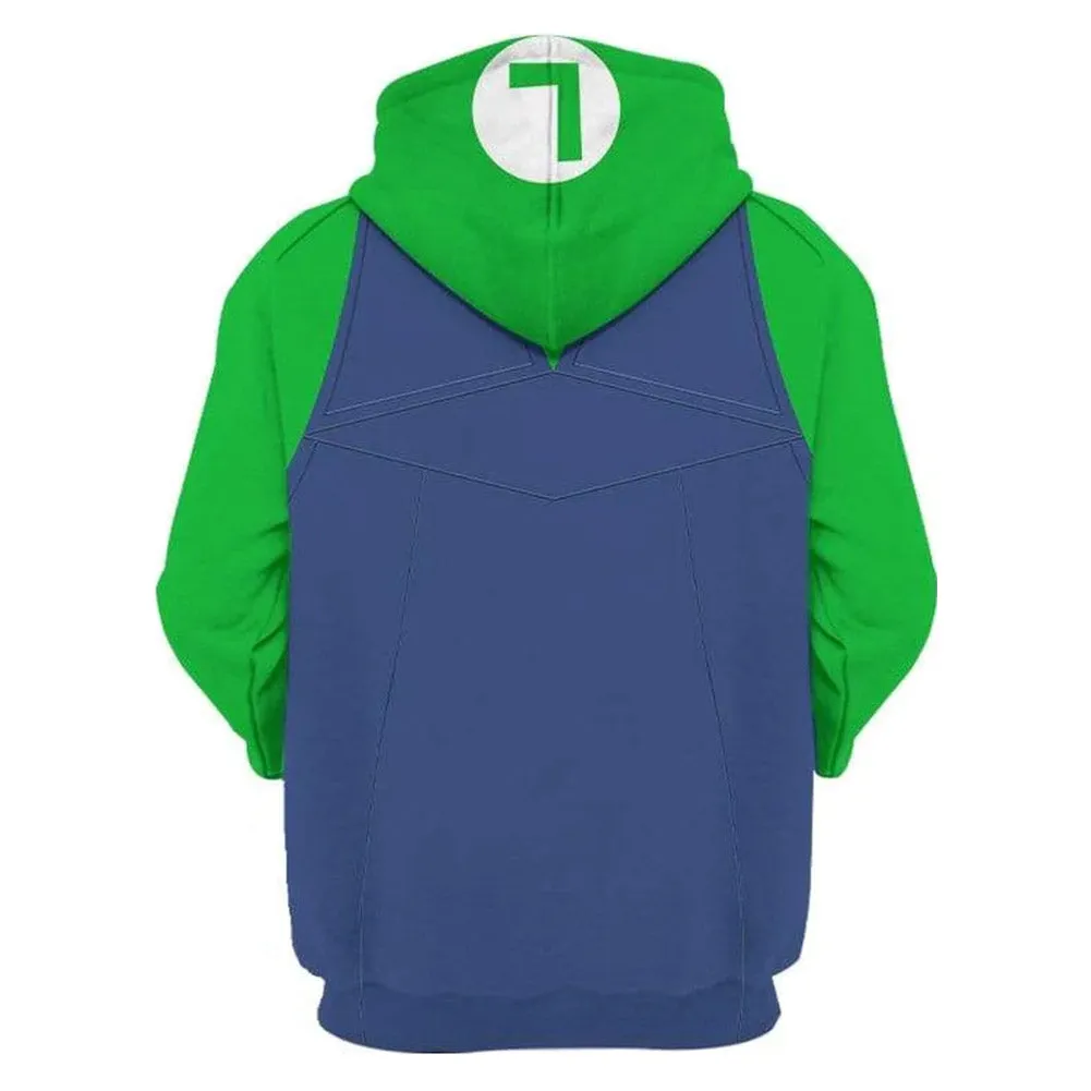 Luigi Cosplay Hoodie 3D Printed Hooded Sweatshirt Men Women Casual Streetwear Pullover