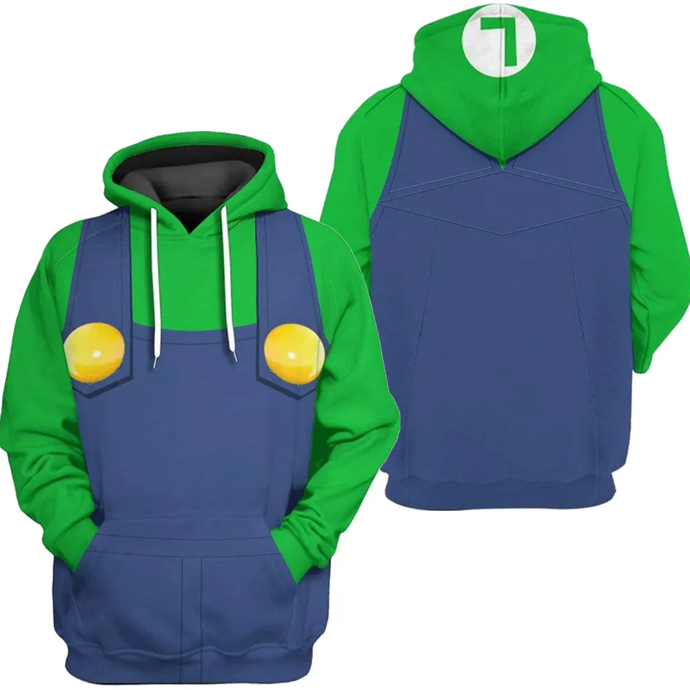 Luigi Cosplay Hoodie 3D Printed Hooded Sweatshirt Men Women Casual Streetwear Pullover