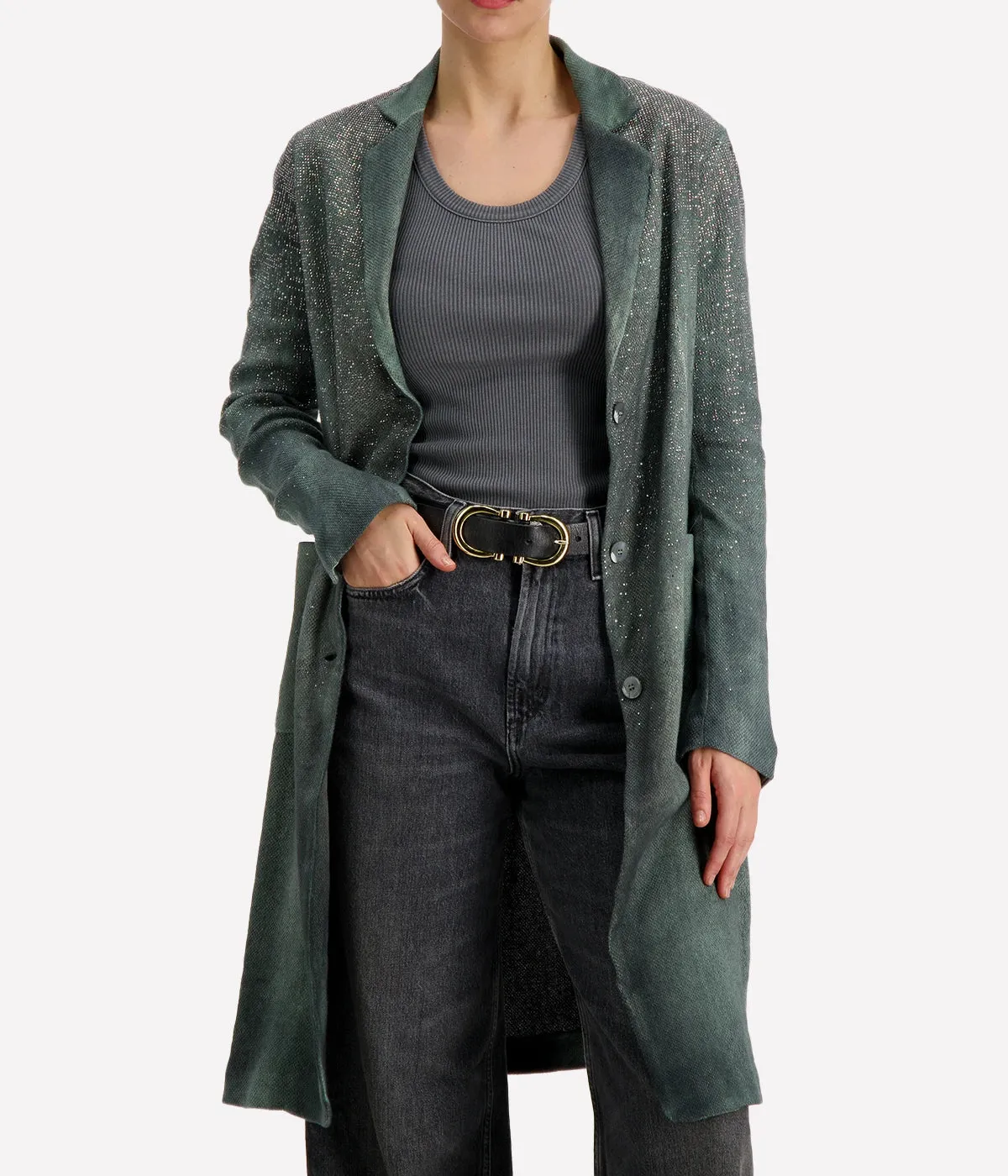 Mat Stitch Coat w Studs in Jade