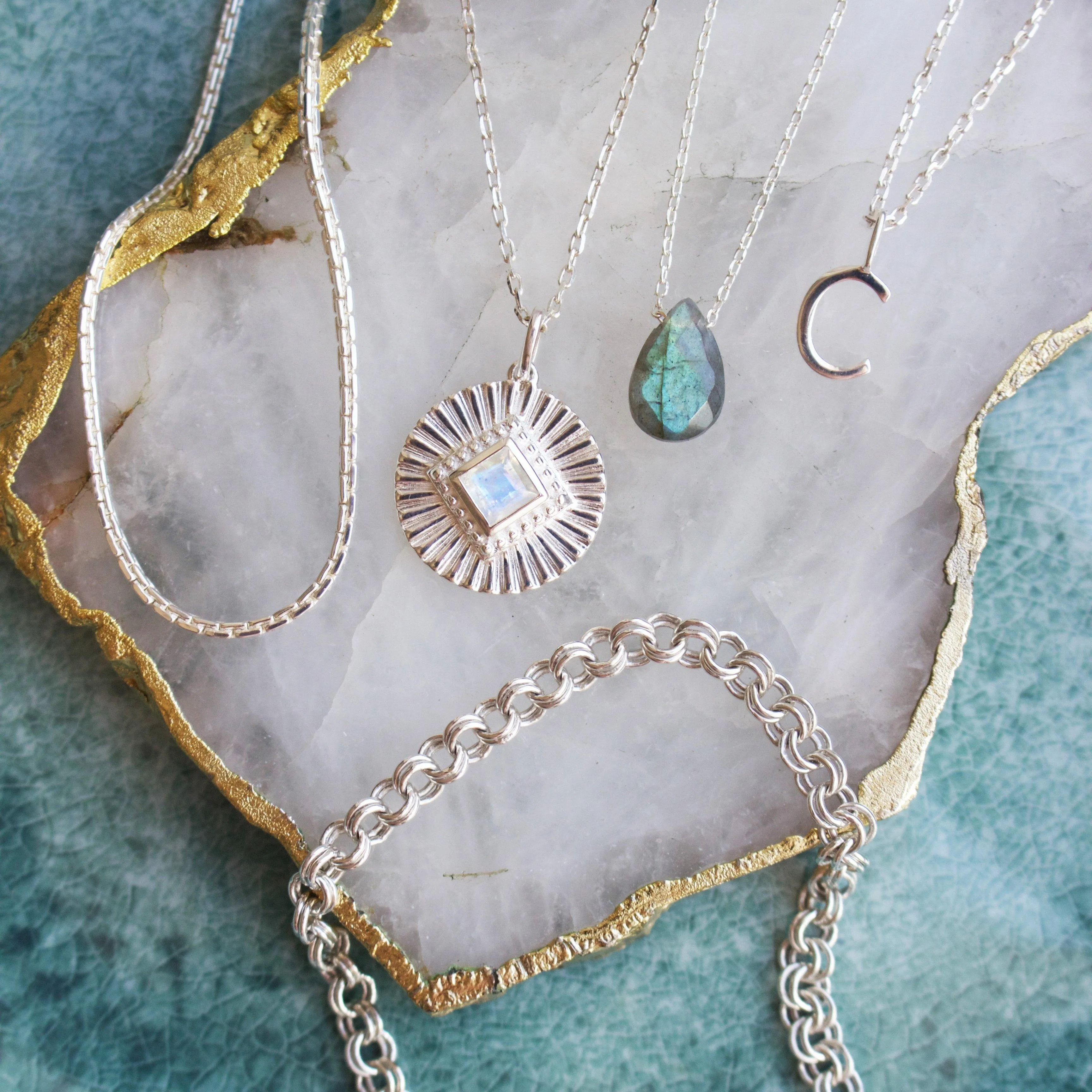 Moonstone Sunray Coin Necklace