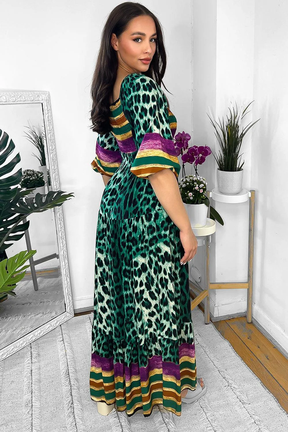 Multicolour Leopard Print Milkmaid Maxi Dress