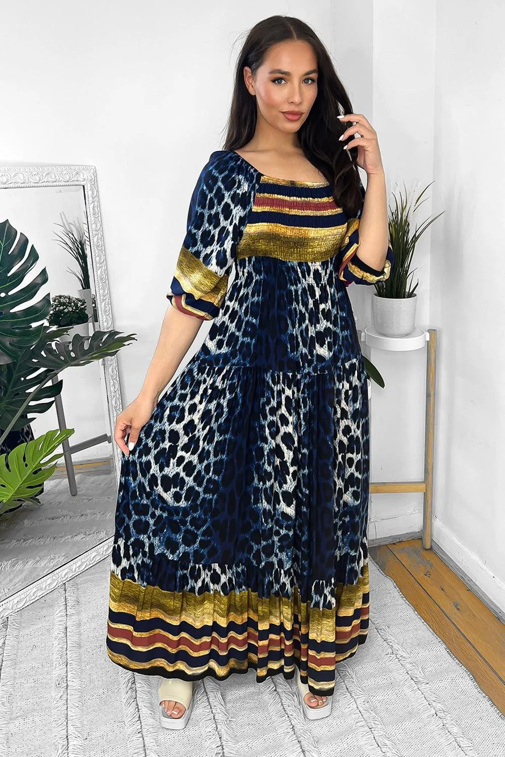 Multicolour Leopard Print Milkmaid Maxi Dress