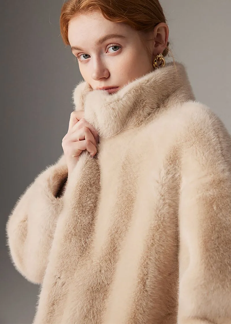 Muriel Stand Collar Faux Mink Fur Midi Thick Coat