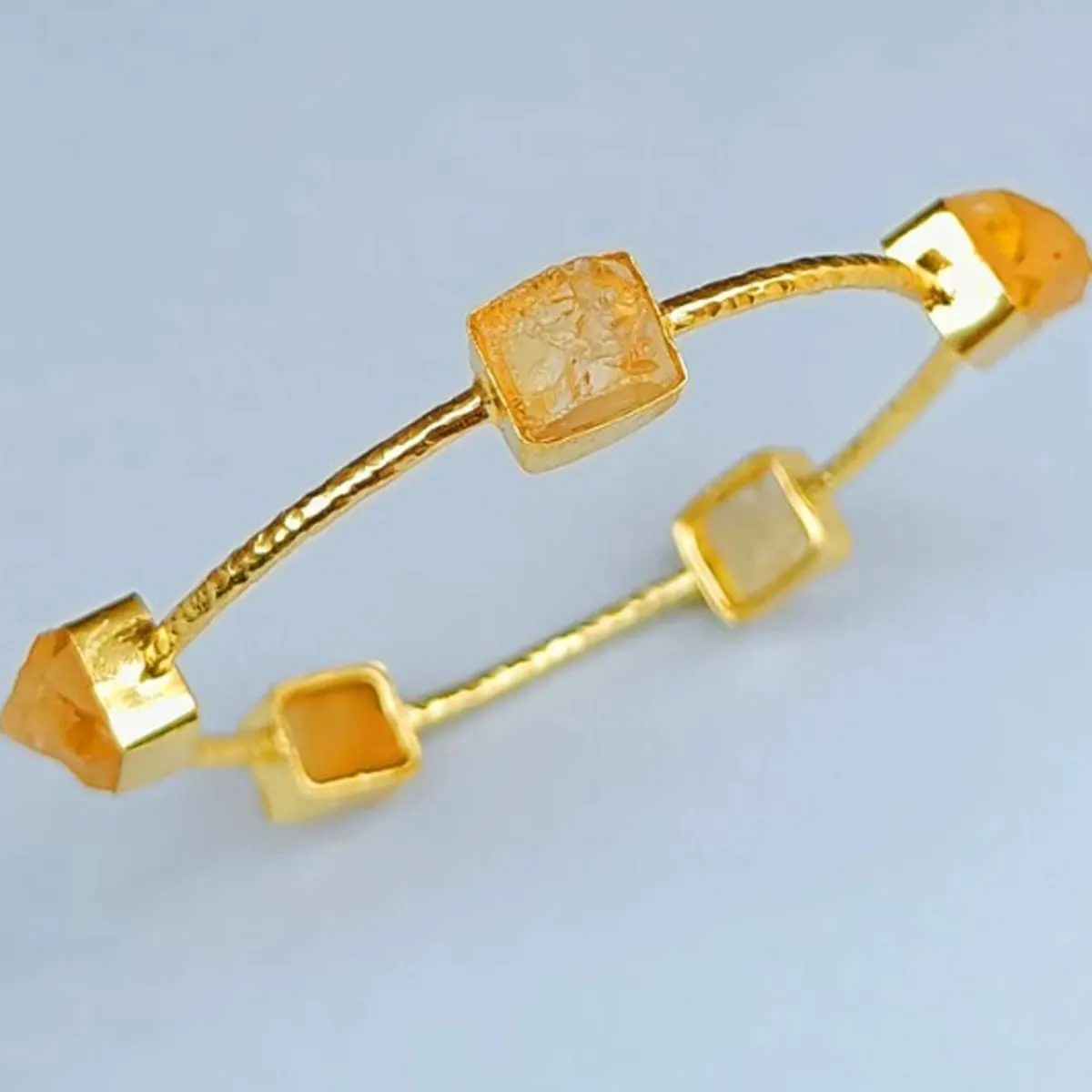 Natural Raw Citrine November Birthstone Women Bangle Made 18K Gold Plated