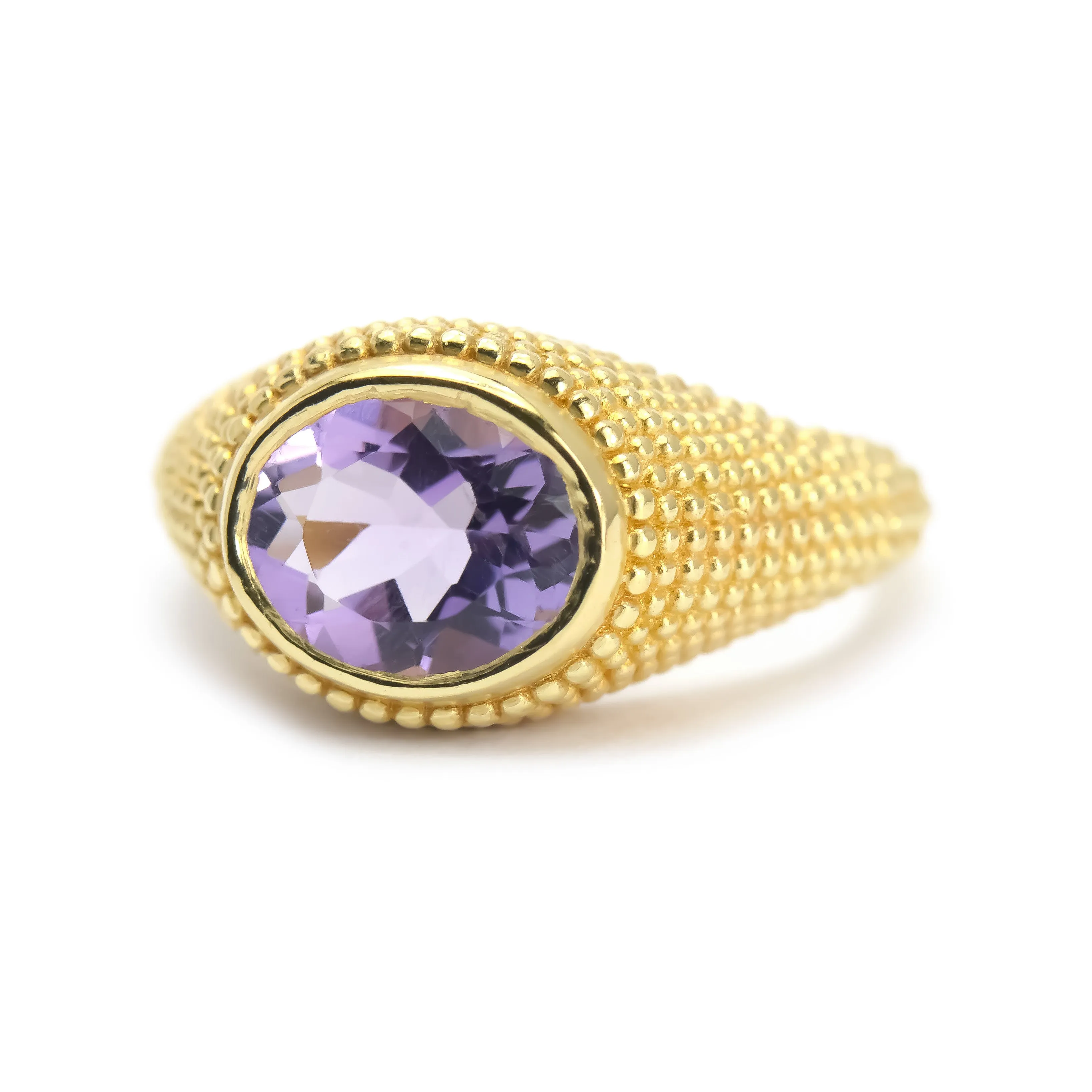 Nubia Oval Amethyst Yellow Gold Ring Size 7US