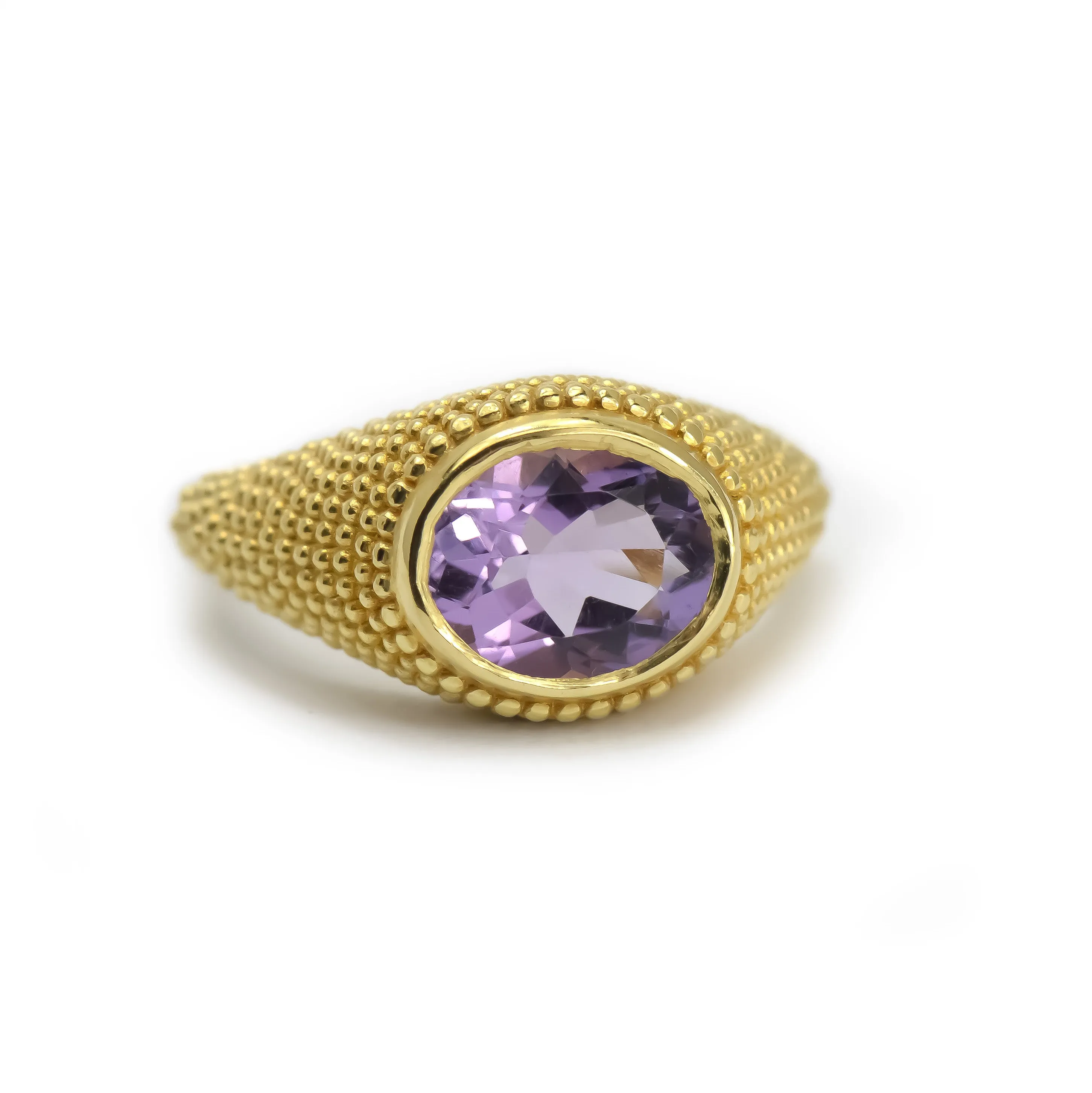 Nubia Oval Amethyst Yellow Gold Ring Size 7US