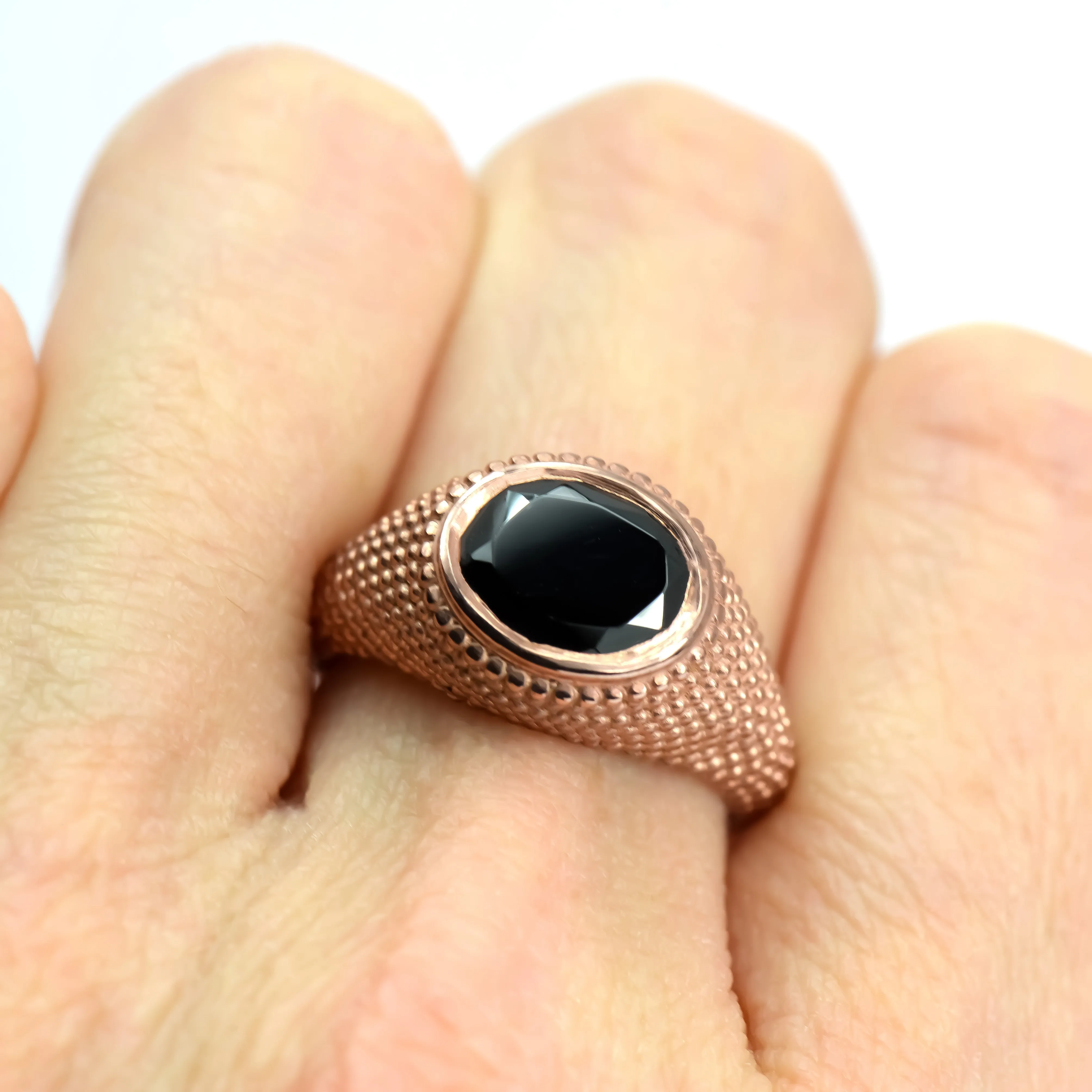 Nubia Oval Black Spinel Rose Gold Ring Size 7US