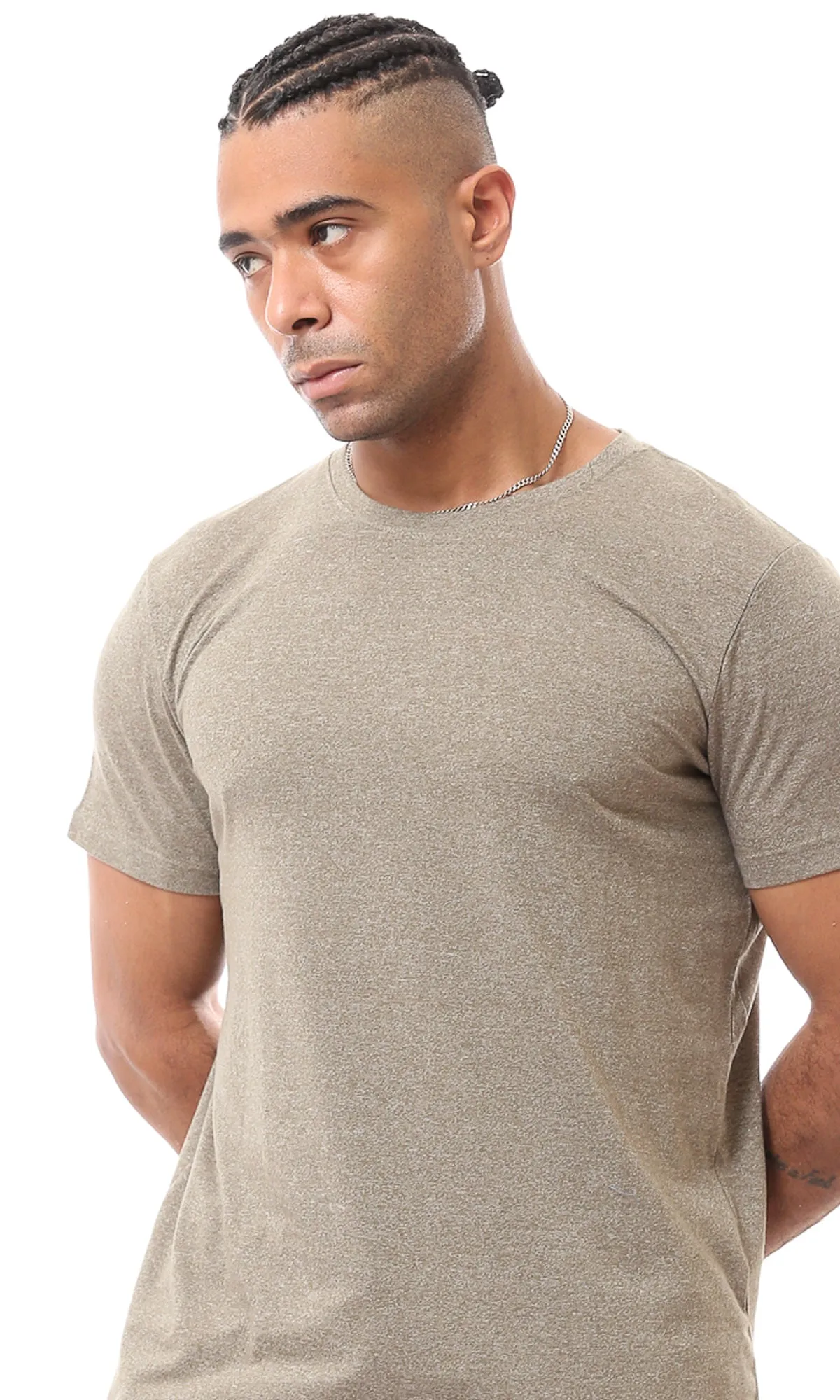 O169075 Heather Olive Solid Short Sleeves Tee