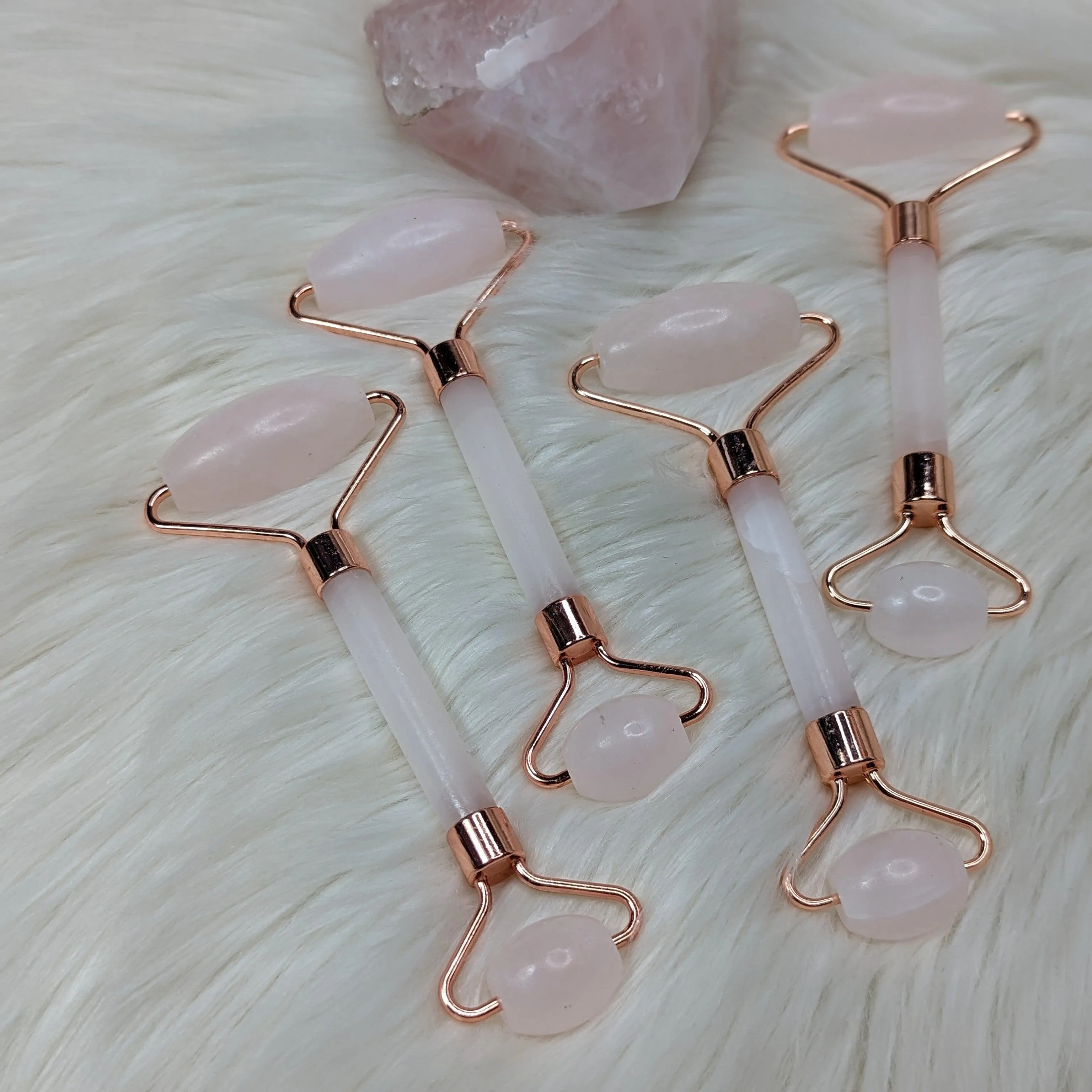 One Rose Quartz Facial/Body Massage Roller ~ Rose Gold Accents