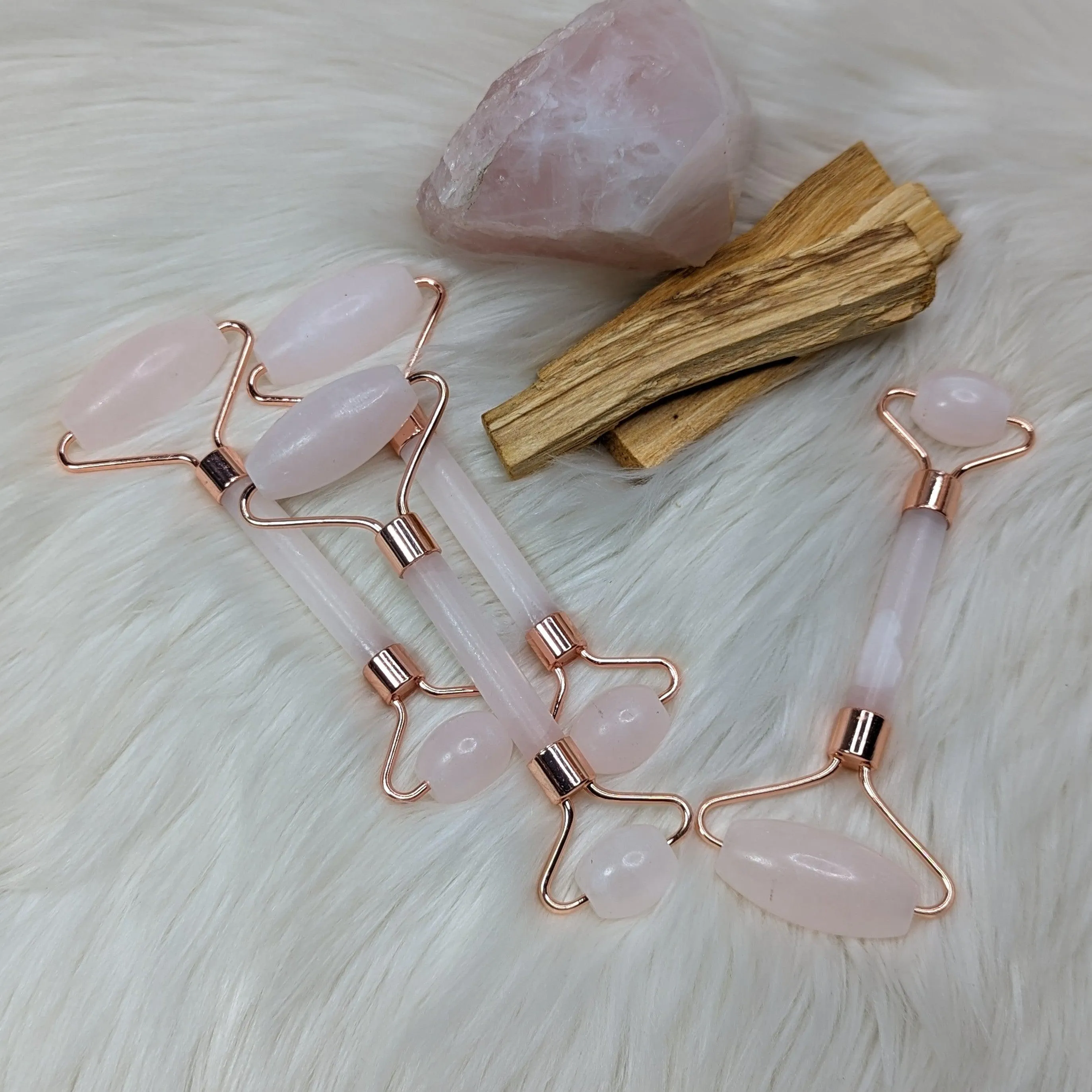 One Rose Quartz Facial/Body Massage Roller ~ Rose Gold Accents