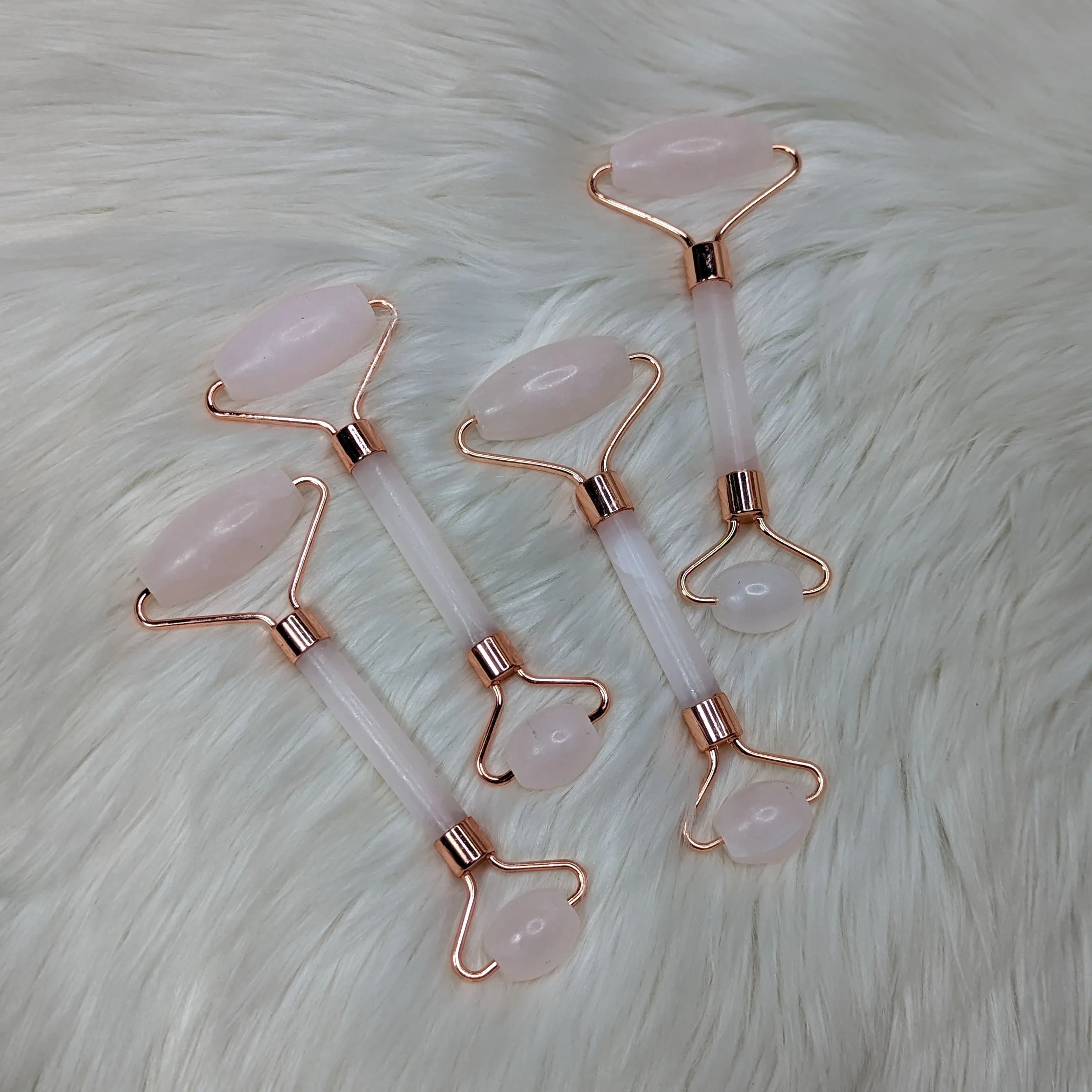 One Rose Quartz Facial/Body Massage Roller ~ Rose Gold Accents