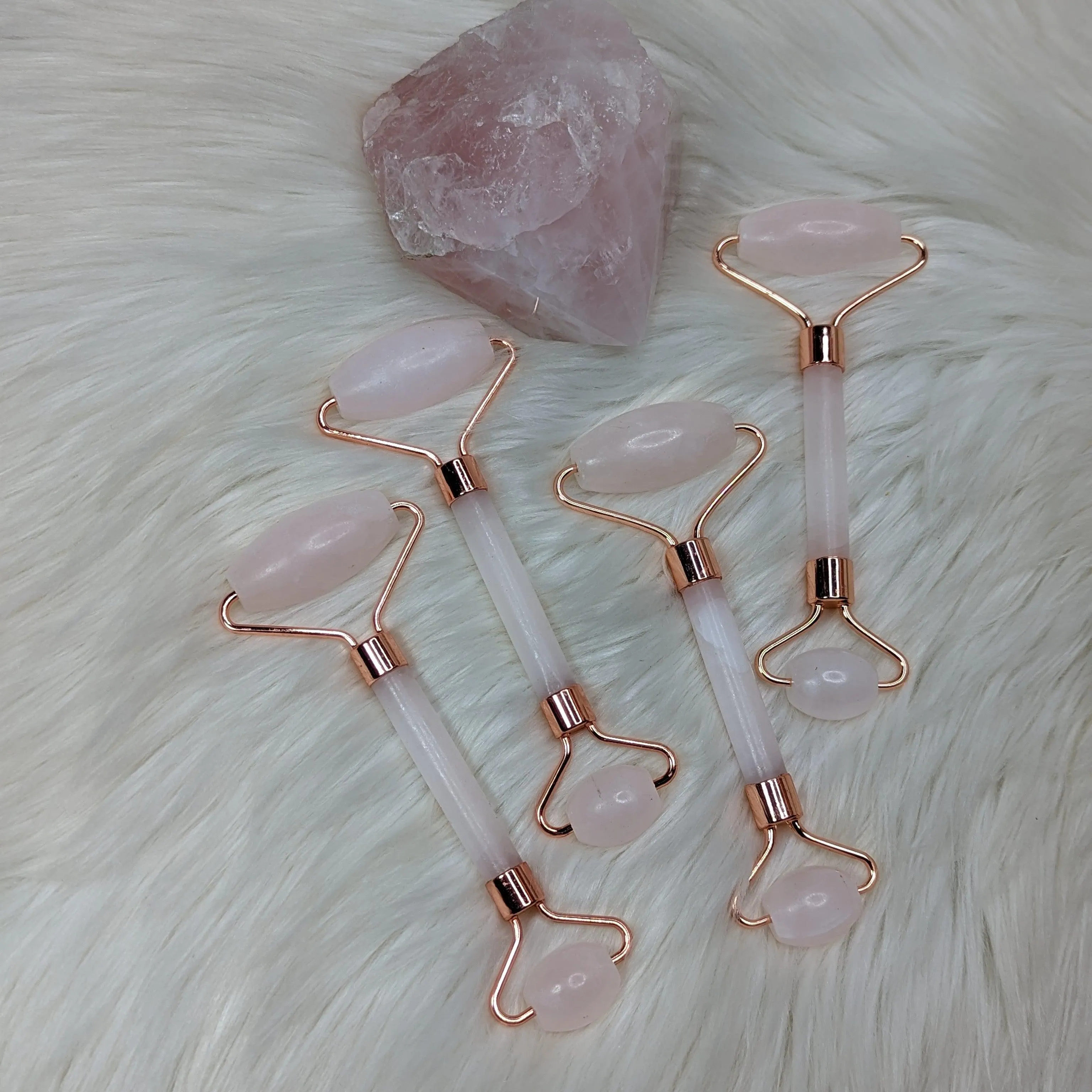 One Rose Quartz Facial/Body Massage Roller ~ Rose Gold Accents