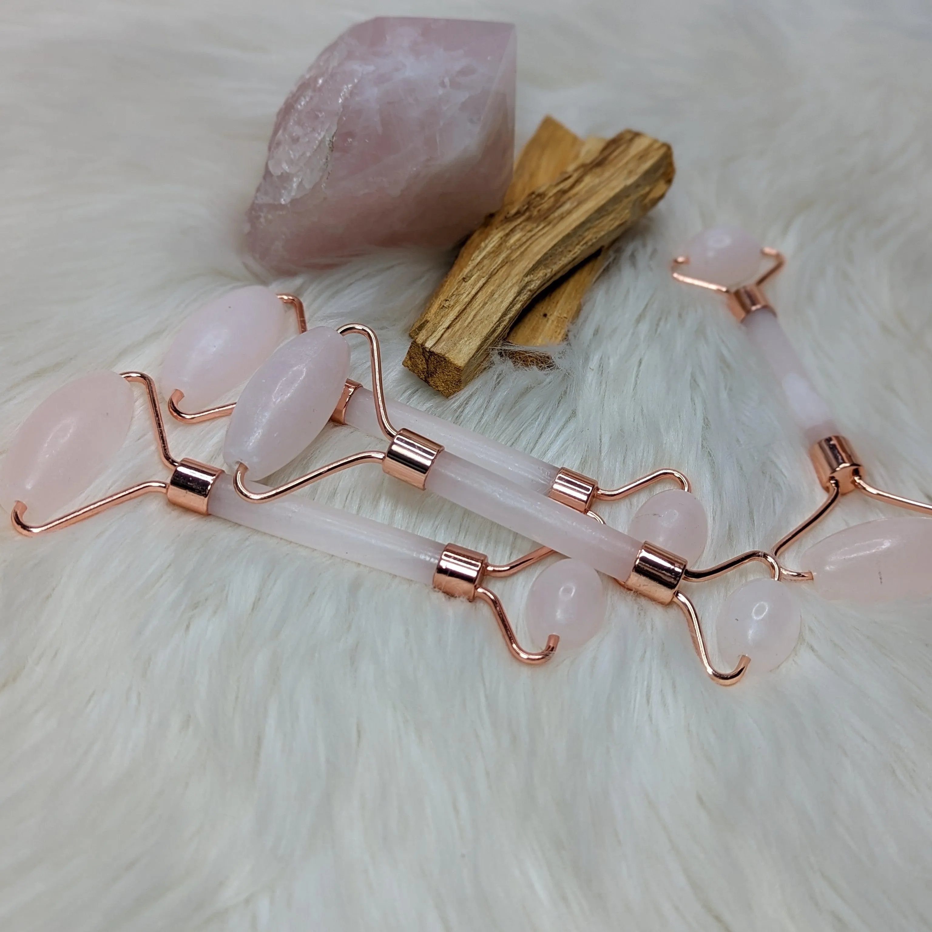 One Rose Quartz Facial/Body Massage Roller ~ Rose Gold Accents