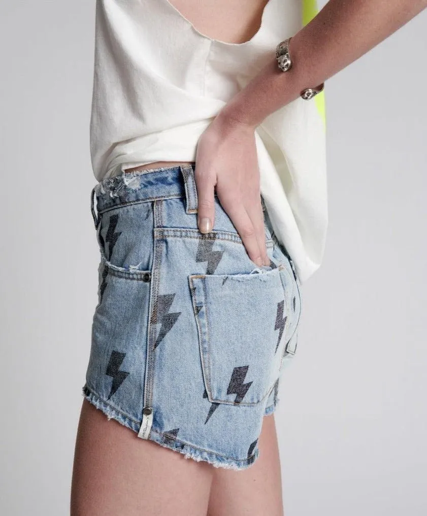 One Teaspoon Blue Lightning Bolt Bonita High Waist Denim Shorts