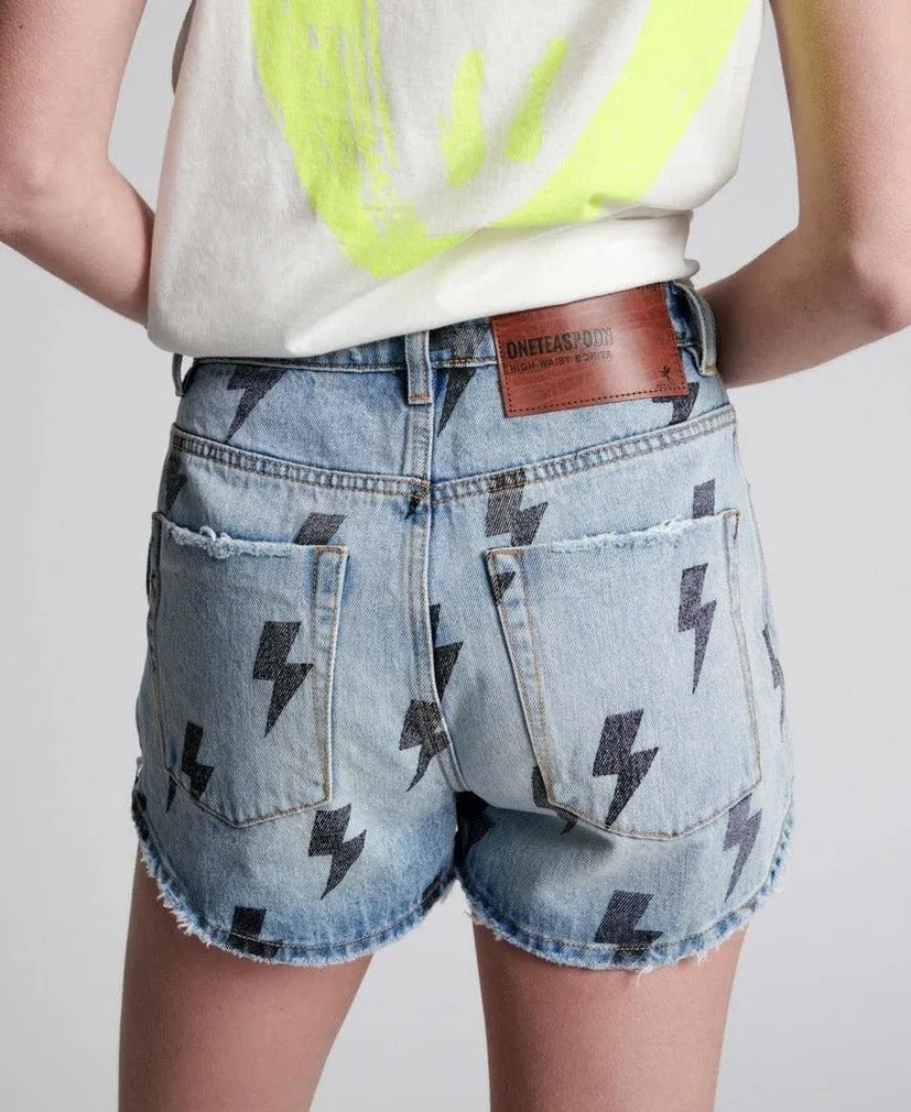 One Teaspoon Blue Lightning Bolt Bonita High Waist Denim Shorts