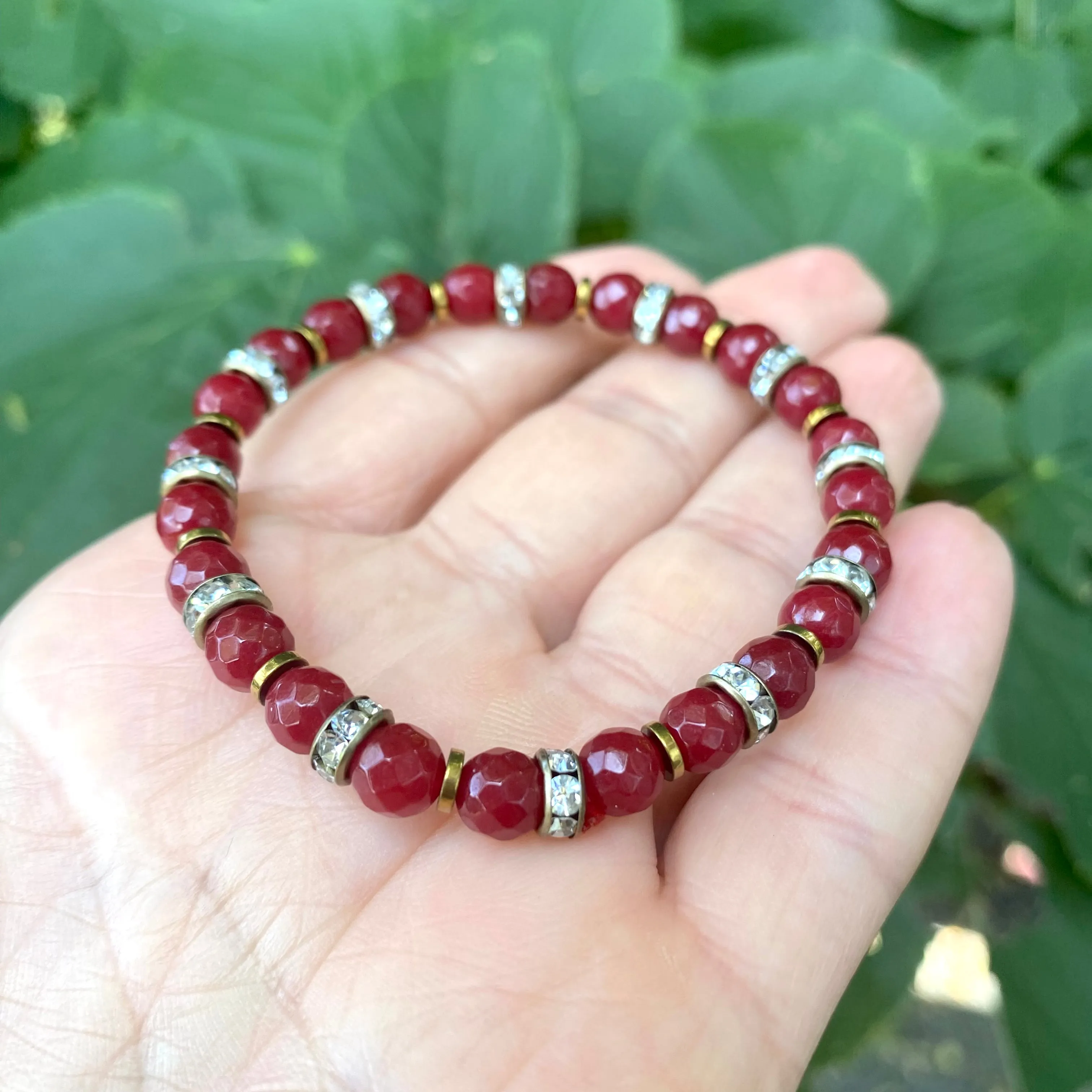 Pale Blue & Deep Red Stretchy Bracelets, Opal Sediment Jasper, Red Agate, Pearl and Turquoise Charms