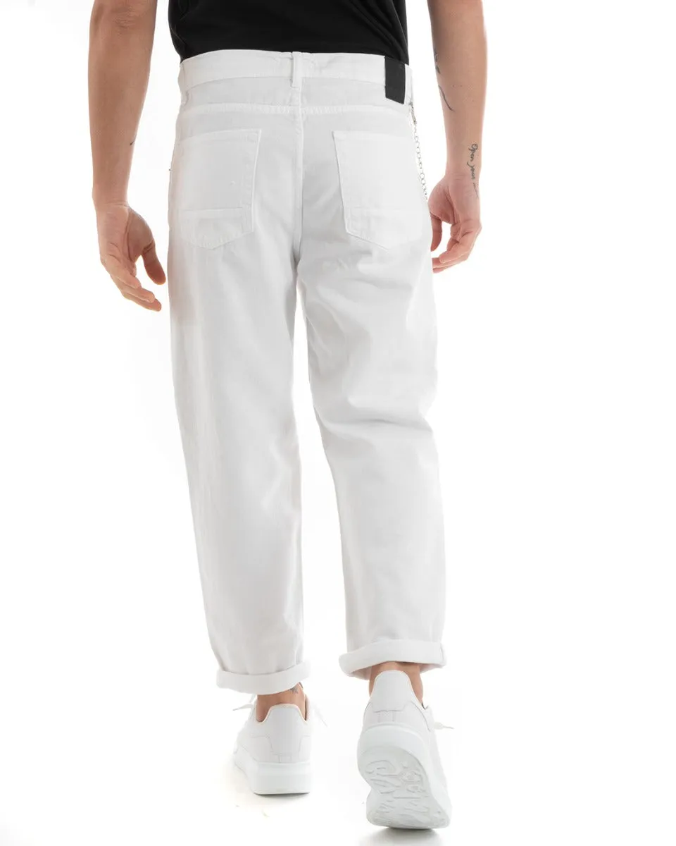 Pantaloni Jeans Uomo Loose Fit Bianco Con Rotture Cinque Tasche GIOSAL-P5712A