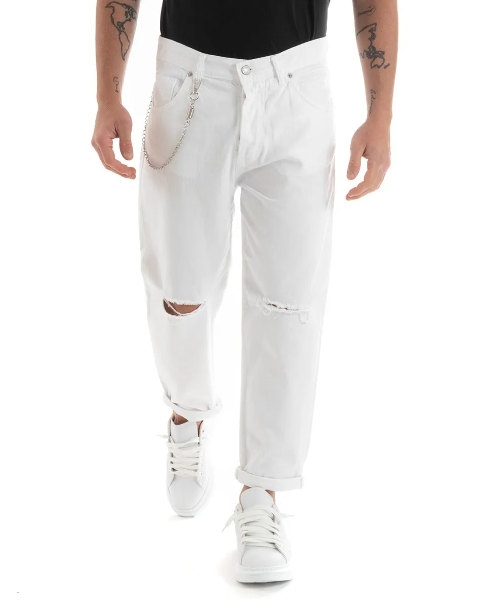 Pantaloni Jeans Uomo Loose Fit Bianco Con Rotture Cinque Tasche GIOSAL-P5712A