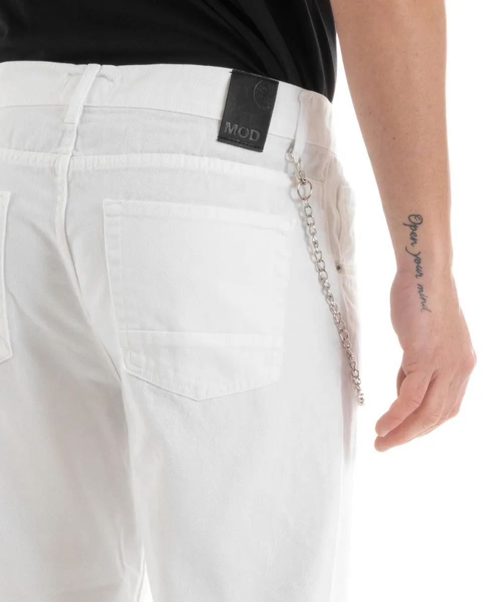 Pantaloni Jeans Uomo Loose Fit Bianco Con Rotture Cinque Tasche GIOSAL-P5712A