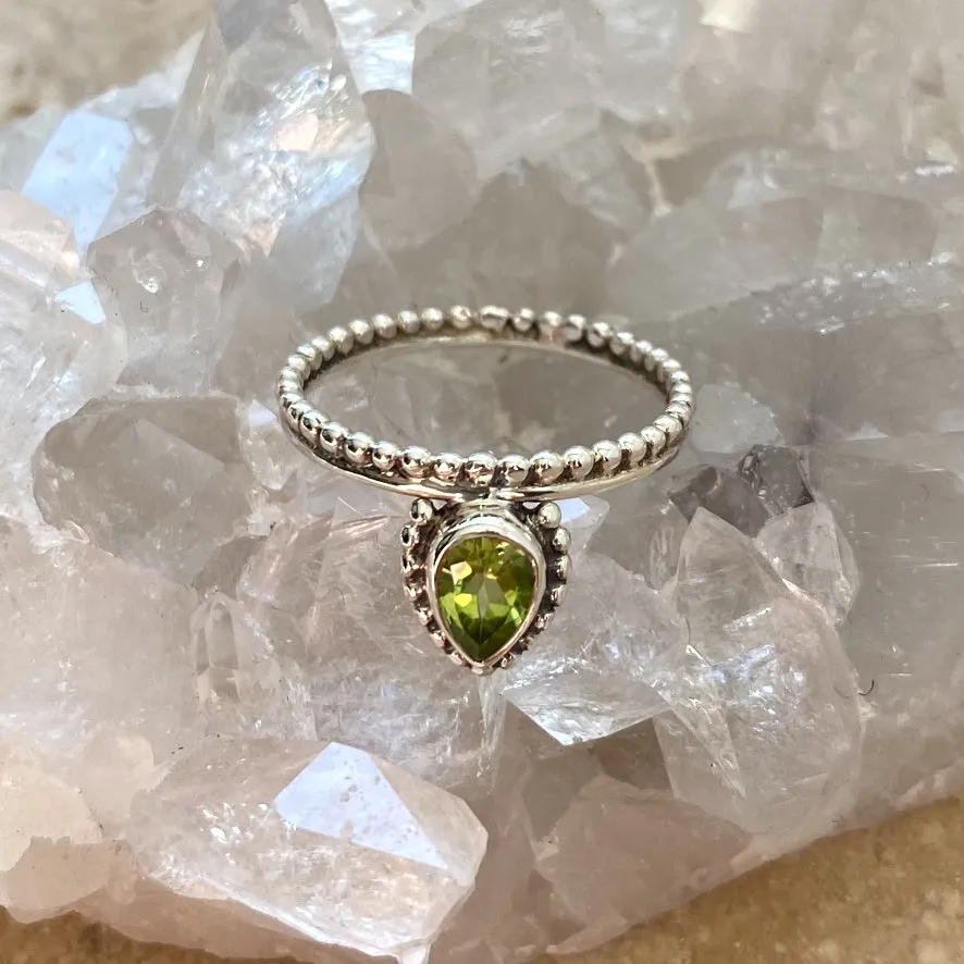 Peridot Teardrop Stacking Ring - Pixie