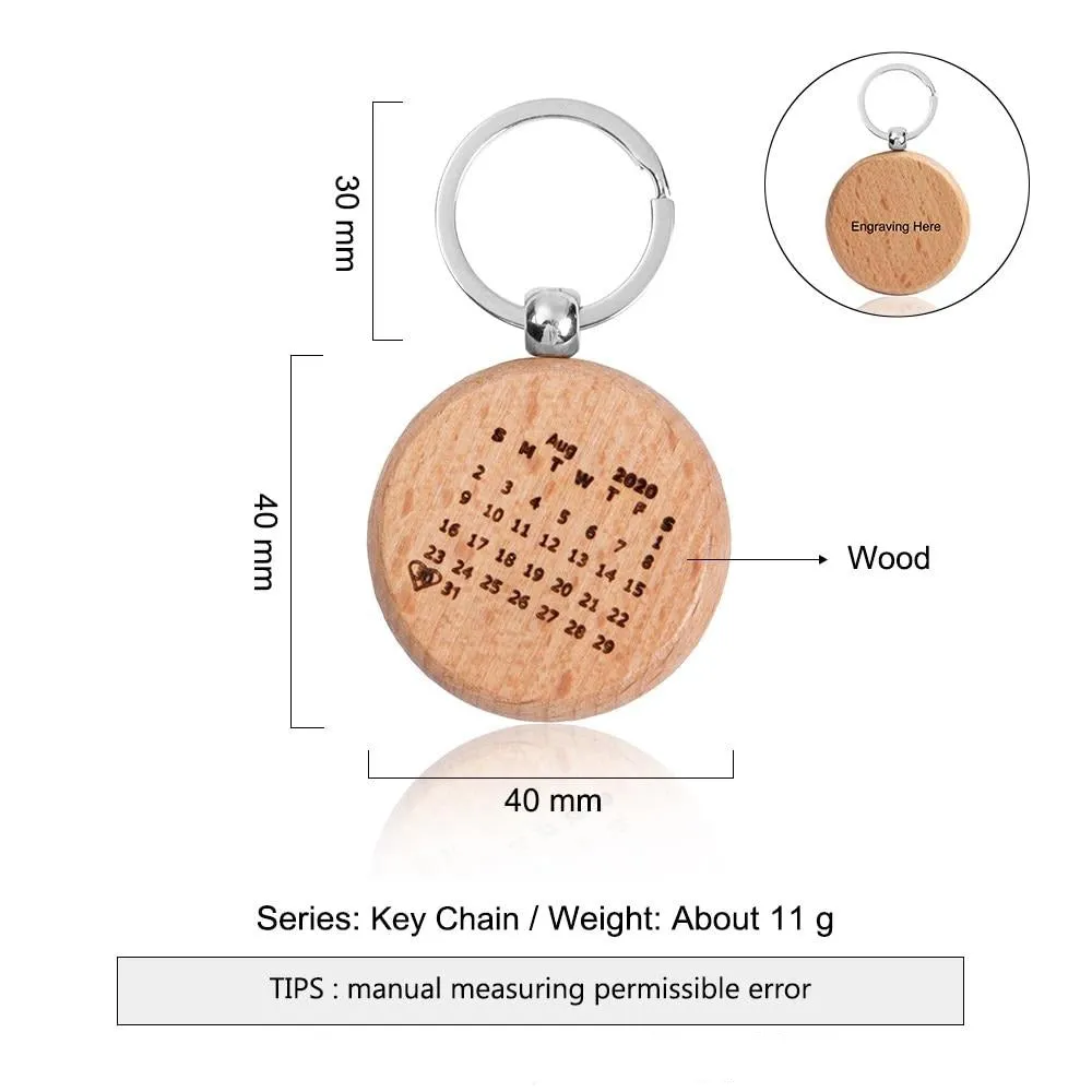 Personalized Engraving Name And Date Wooden Keychains