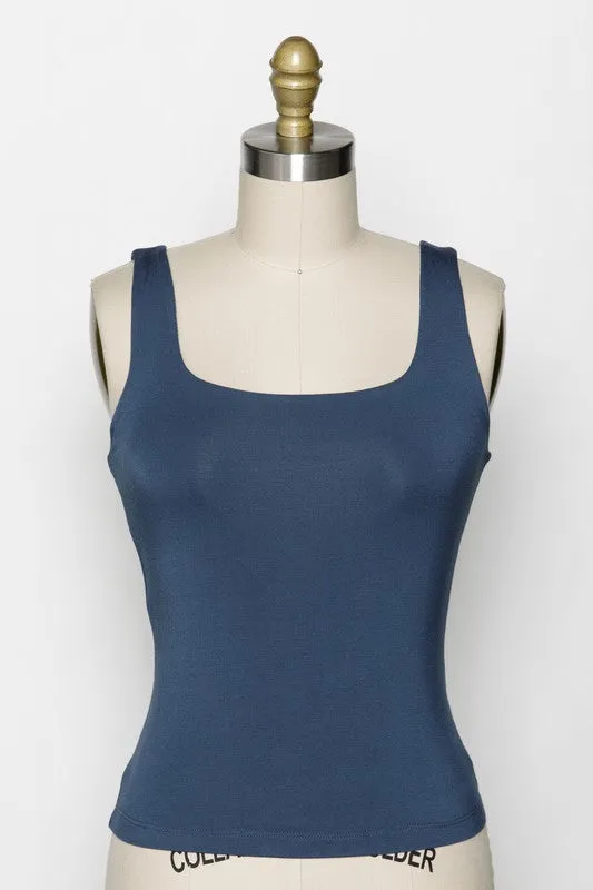 Rayon Tank Top W Square Neckline