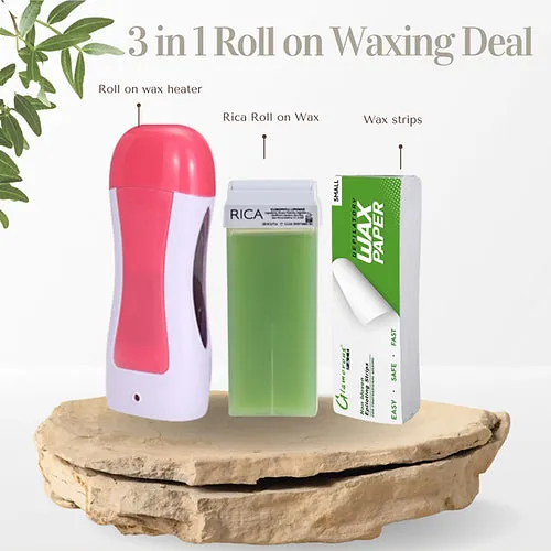 Roll On Wax 3 in 1 deal, Waxing Kit for Women, Waxing Kit for Sensitive Skin, Strawberry, Green Apple & Lemon Roll On Wax Kit for Larger Areas of the Body, Roller Waxing Kit Hair Removal, at Home Waxing Kit for Women and Men