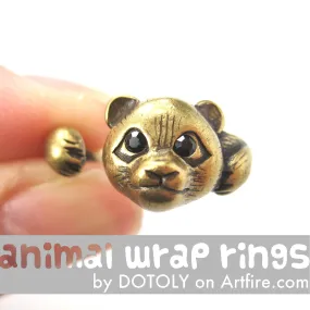 Small Panda Bear Animal Wrap Hug Ring in Brass - Size 4 to 8.5 Available