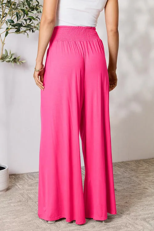 Smocked Wide Waistband Wide Leg Pants