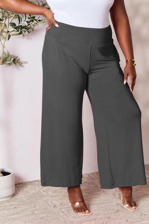 Smocked Wide Waistband Wide Leg Pants