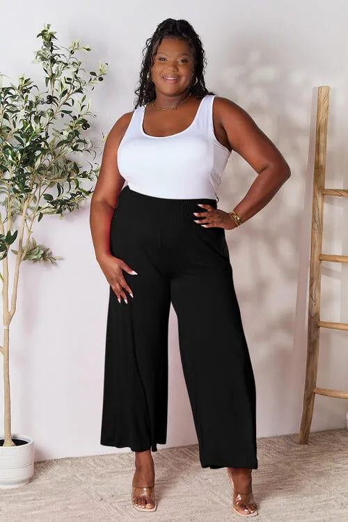 Smocked Wide Waistband Wide Leg Pants