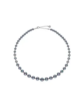 Sterling Silver Rhodium Plated Choker Necklace for Women with Organic Pearl, 6/7/8/9/10mm Round Grey Pearl, 43/48cm Long, Lyra Collection