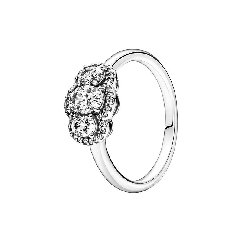 Sterling Silver Zircon Clear Shiny Ring For Women