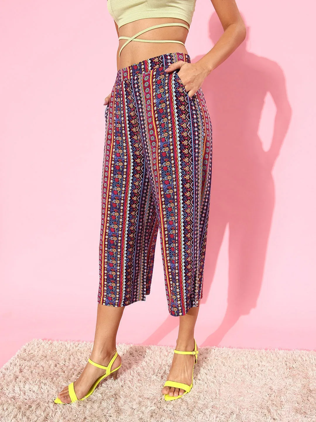 Style Quotient Women Blue Ethnic Motifs Printed Relaxed Loose Fit Culottes