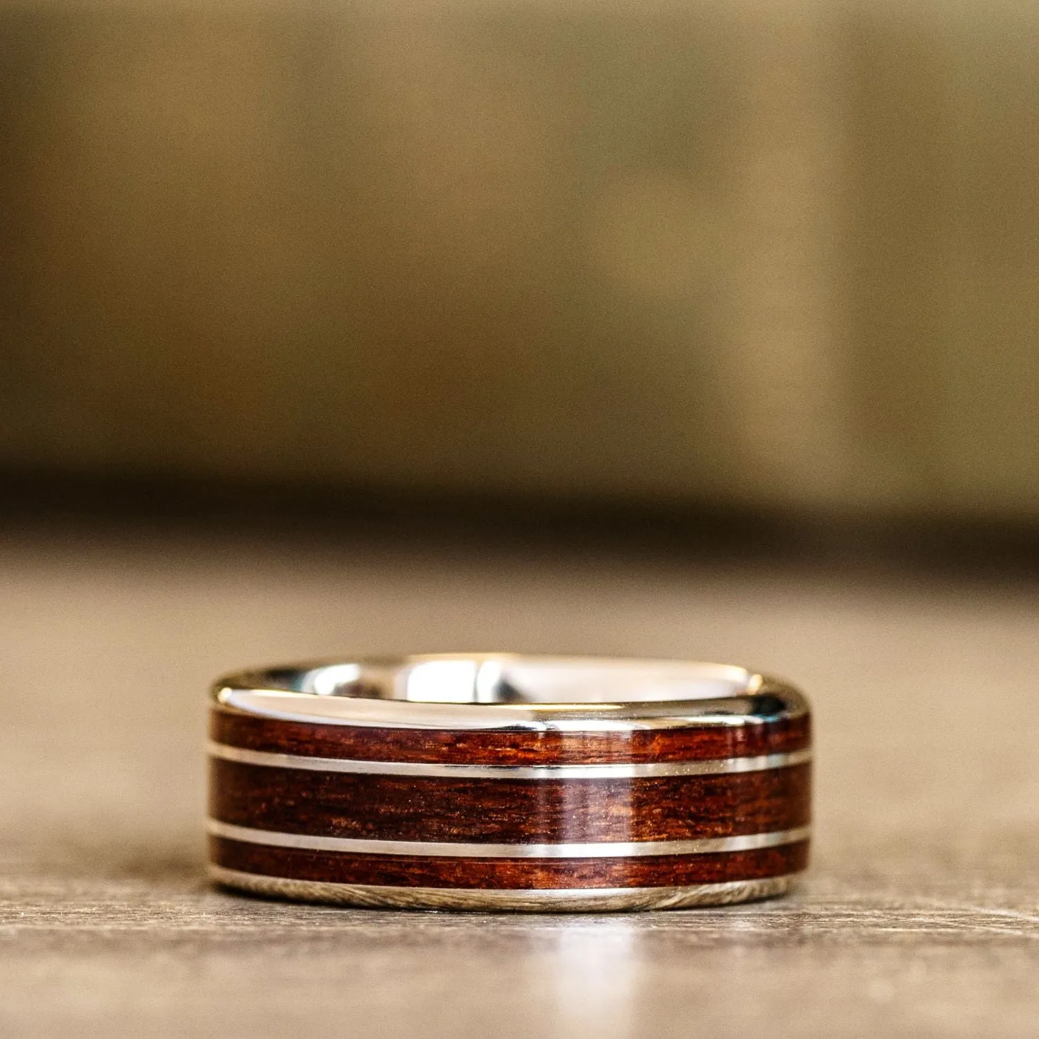 The Providence | Men's Gold Wedding Ring with African Mahogany Wood