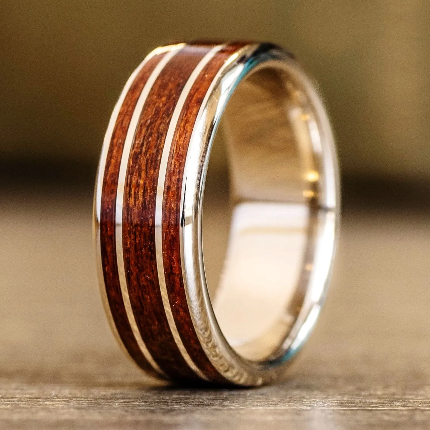 The Providence | Men's Gold Wedding Ring with African Mahogany Wood