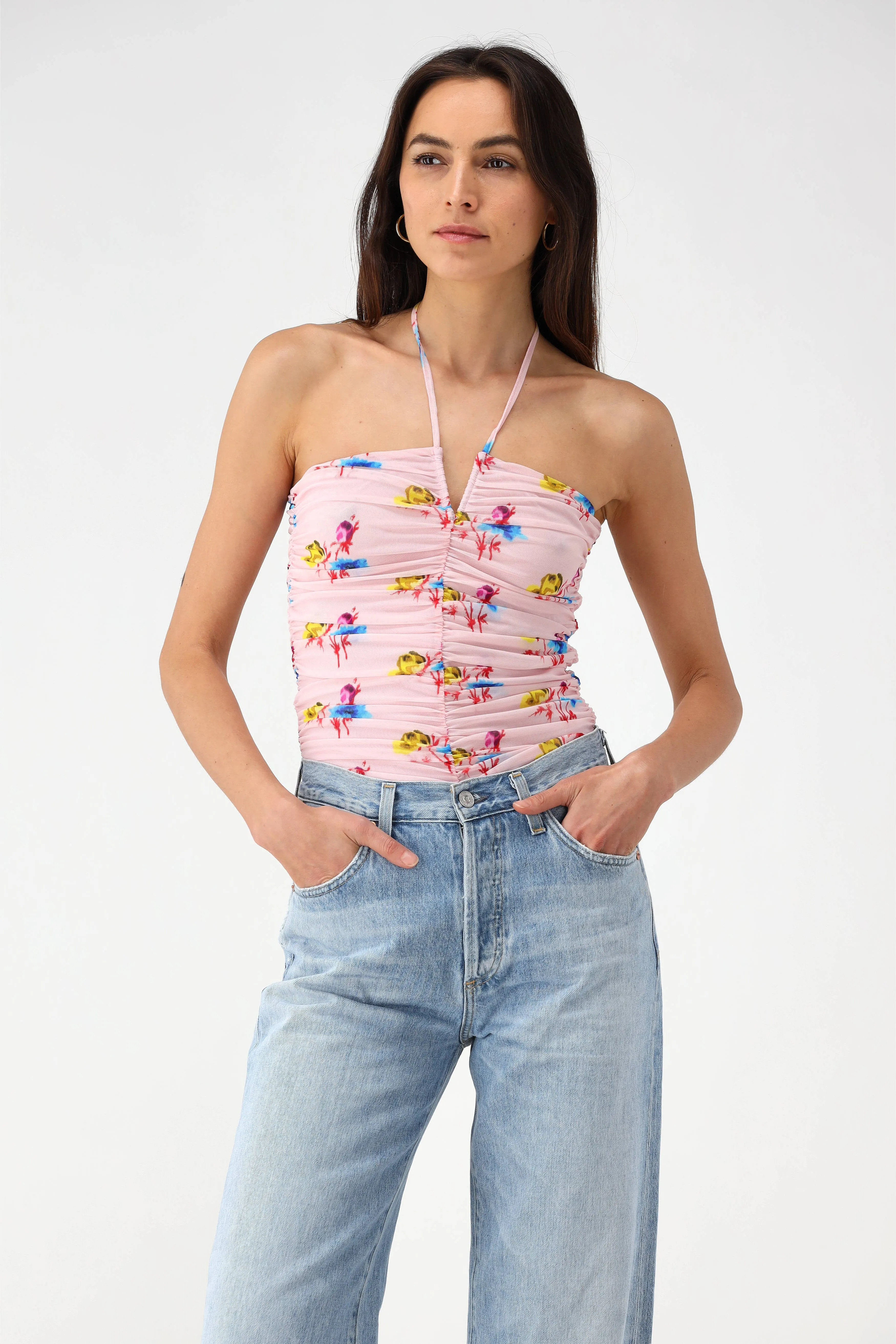 Top Printed Mesh in Floral Light Lilac