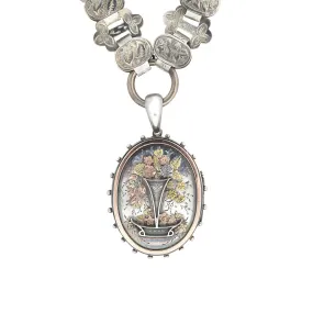 Victorian Sterling Mixed Metals Flower Locket   Book Chain Necklace