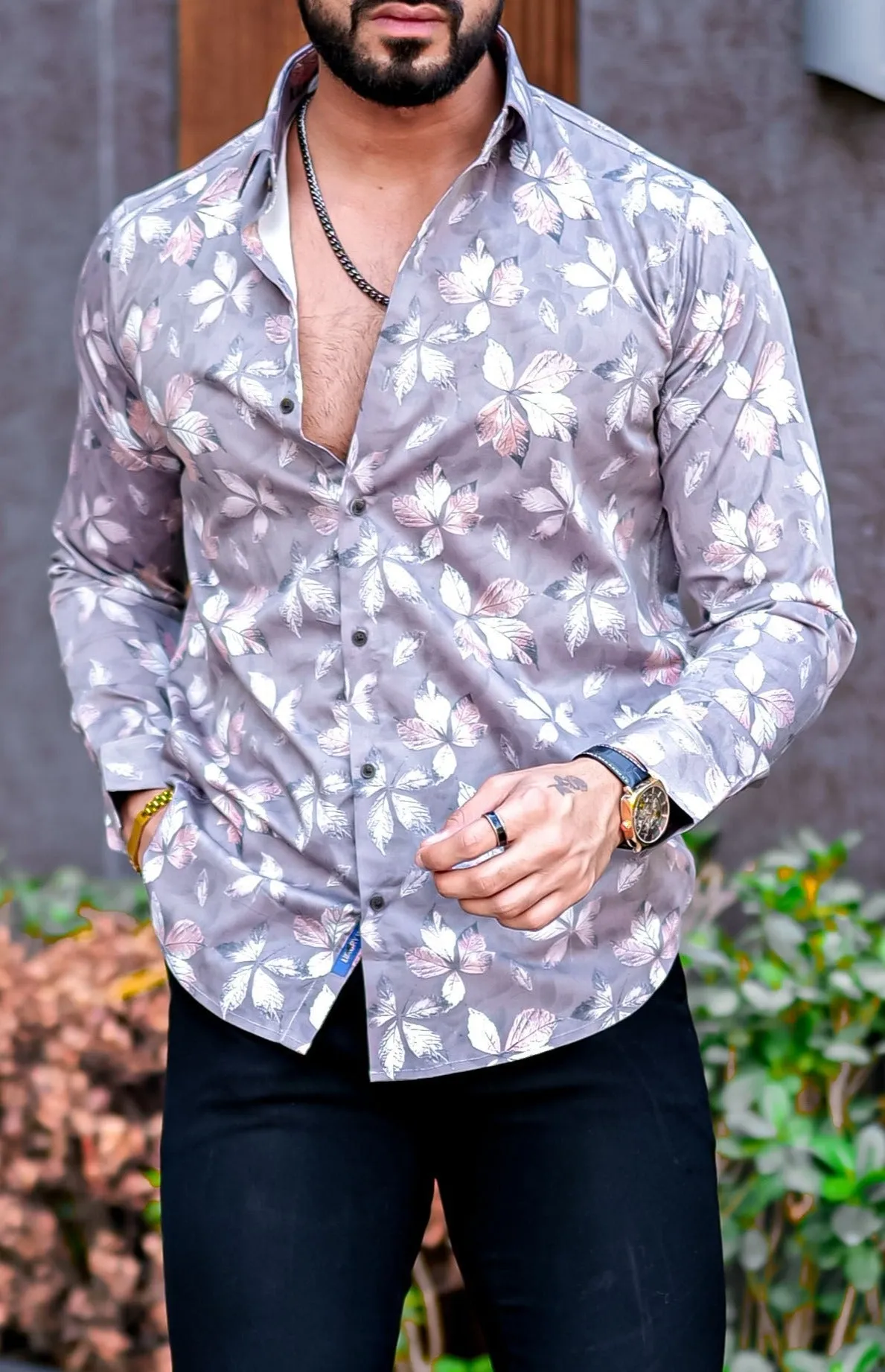 VOZIA Couk Floral Printed Button-Up Men's Shirt