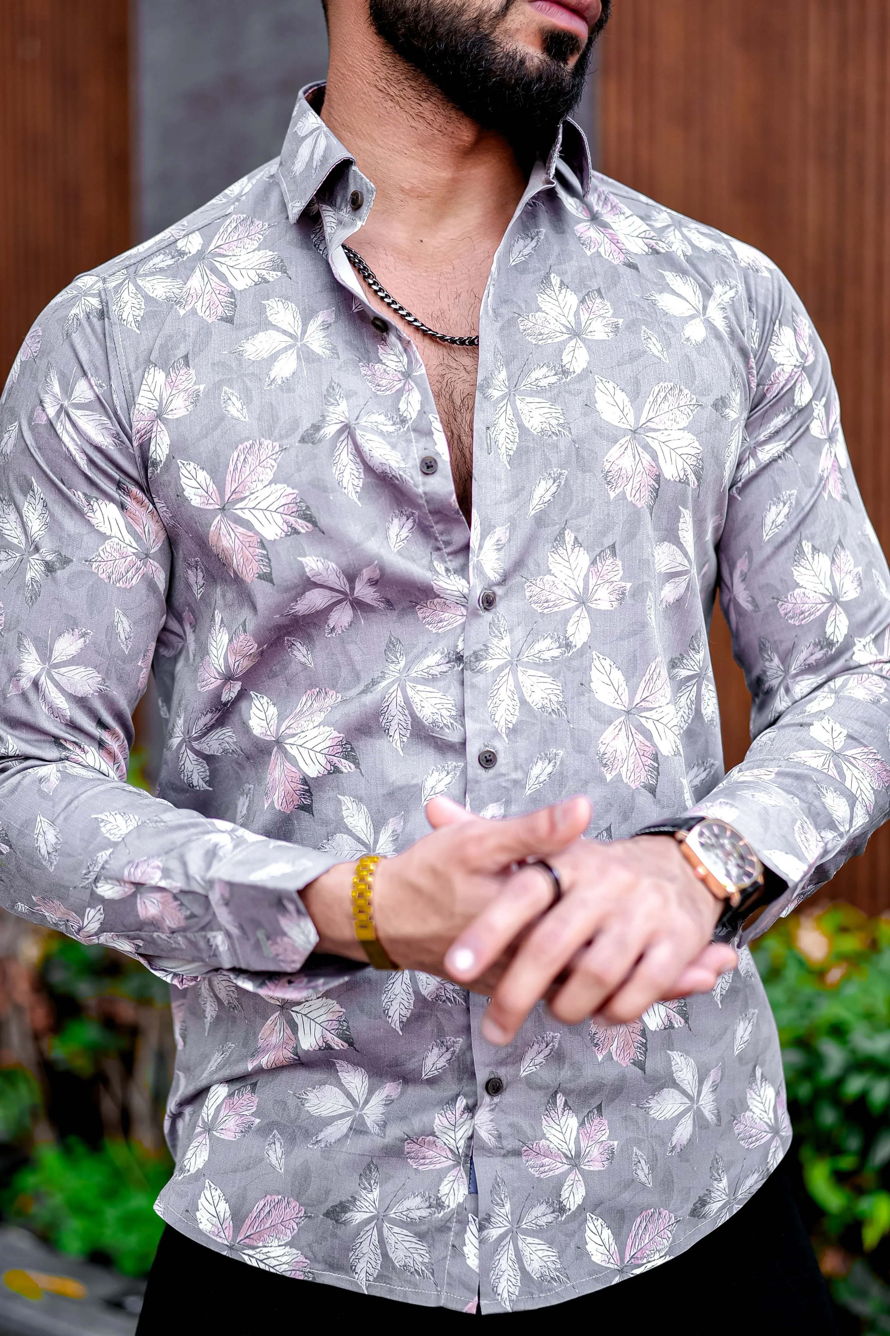 VOZIA Couk Floral Printed Button-Up Men's Shirt