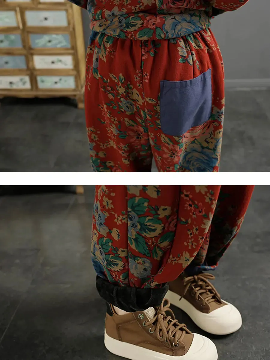 Women Floral Winter Warm Harem Pants